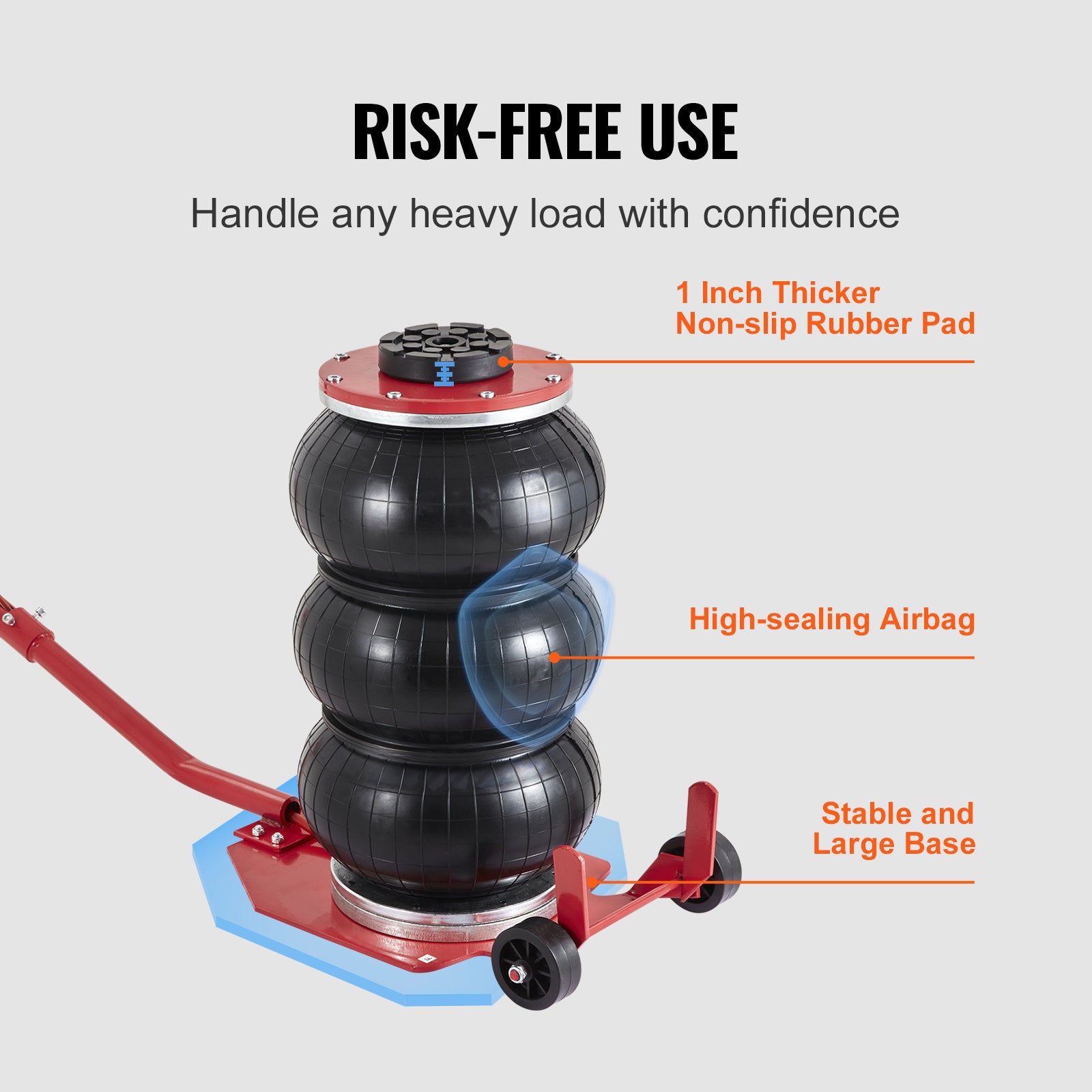 VEVOR Air Jack, 3 Ton/6600 lbs Triple Bag Air Jack, Airbag Jack with Six Steel Pipes, Lift up to 17.7", 3-5 s Fast Lifting Pneumatic Jack, with Adjustable/Nonadjustable Long Handles for Cars, Garages, Repair (Blue/Red)