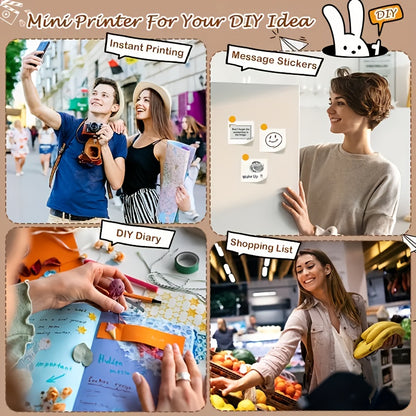 Mini Thermal Sticker Printer Inkless, Pocket Printer with Thermal Paper Roll, Portable Wireless Photo Printer for Photos Diaries Notes Journaling – iOS & Android, Gift for Kids Teens Adults
