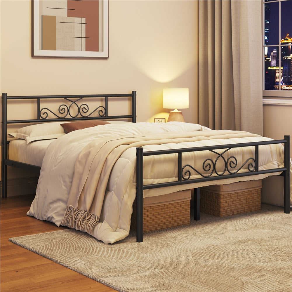 Scroll Metal Bed Frame with Headboard & Footboard – Space-Saving Iron Platform Bed, No Box Spring Needed, Twin Full Queen, Black or White, for Bedroom Guest Room Dorm – ALDEN DESIGN