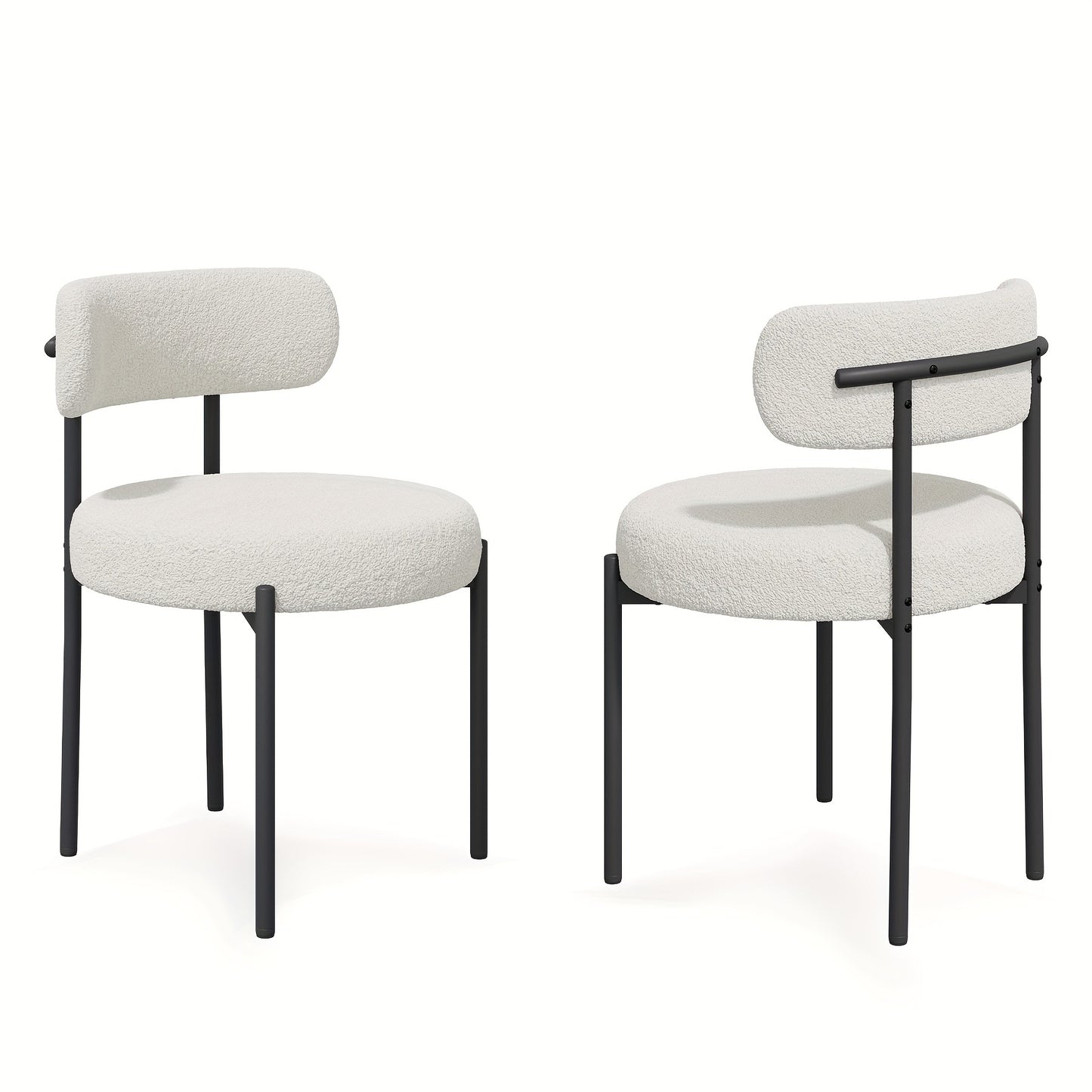 Mid-Century Modern Dining Chairs with Boucle Fabric & Thick Cushions – Rounded Back Upholstered Accent Chair with Sturdy Metal Legs for Dining Room Living Room