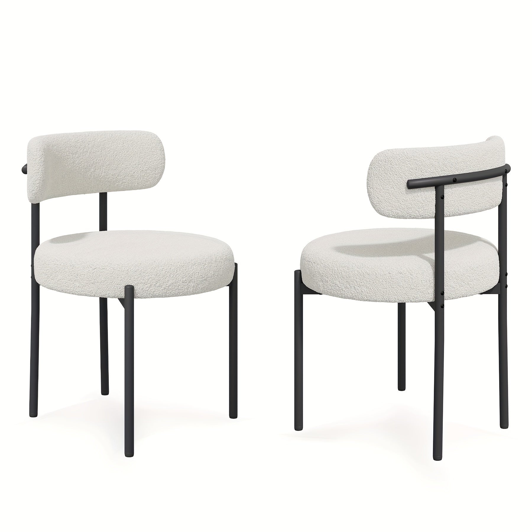 Mid-Century Modern Dining Chairs with Boucle Fabric & Thick Cushions – Rounded Back Upholstered Accent Chair with Sturdy Metal Legs for Dining Room Living Room
