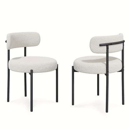 Mid-Century Modern Dining Chairs with Boucle Fabric & Thick Cushions – Rounded Back Upholstered Accent Chair with Sturdy Metal Legs for Dining Room Living Room