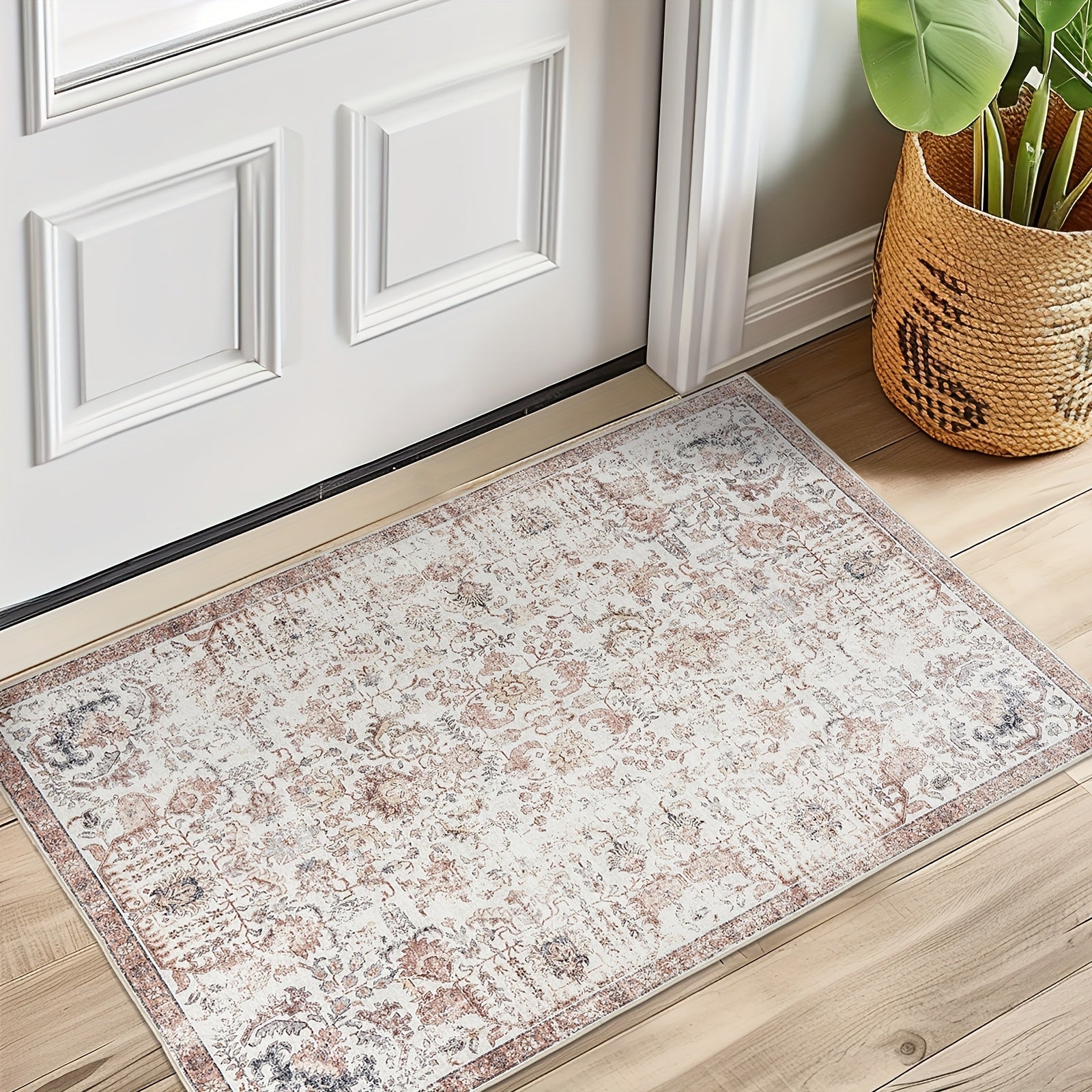 Vintage Boho Distressed Floral Area Rug – Machine Washable, Non-Slip Backing, Stain Resistant – Retro Oversized Accent Carpet for Living Room, Bedroom, Kitchen & Dining Room