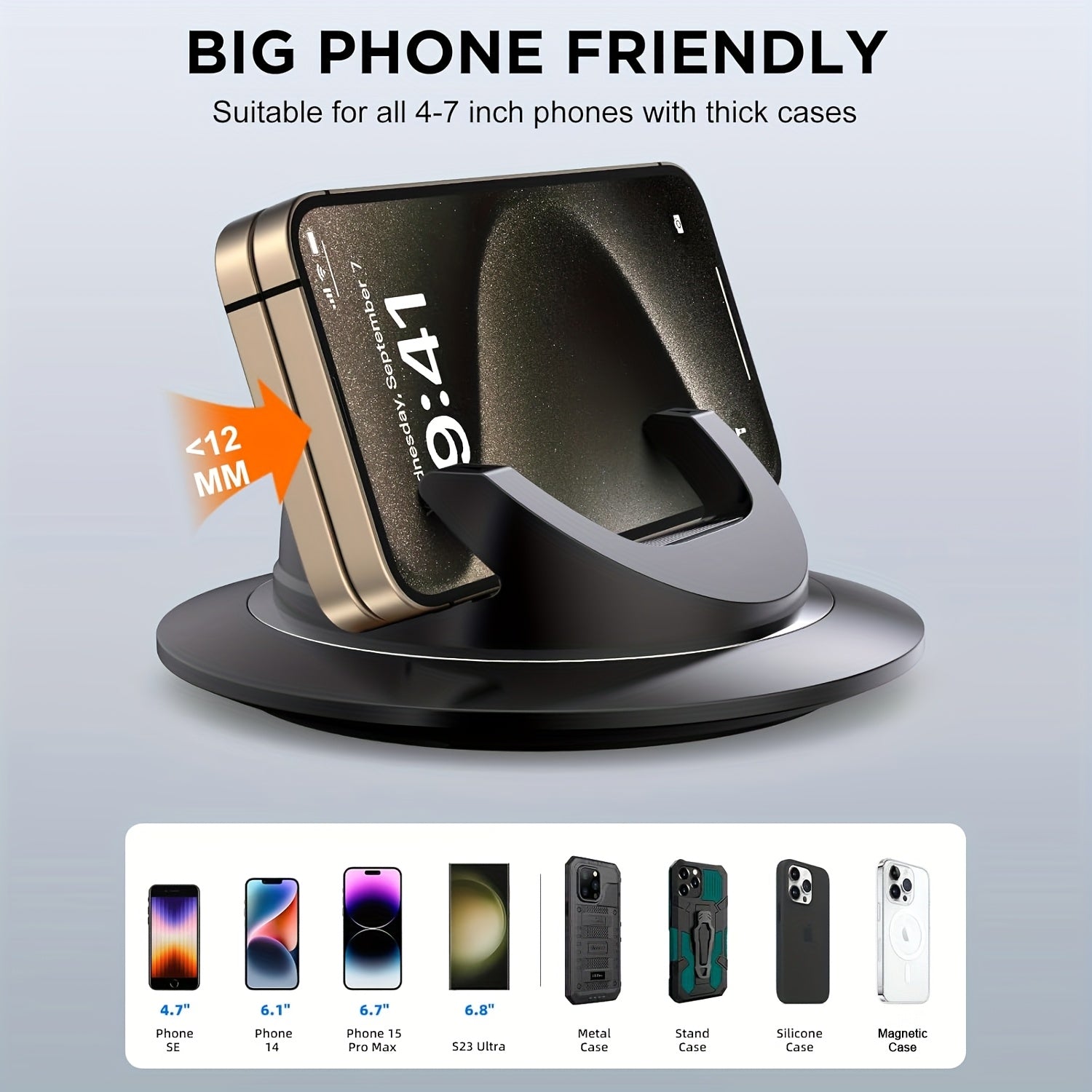 Car Phone Holder, Cell Phone Holder for Car, Dashboard Phone Holder Mount, 360° Rotation Phone Holder for Car, Suction Cup Holder Phone Mount, Car Pad Mat for Dashboards Slip Free Desk Phone Stand for IPhone17 16 15