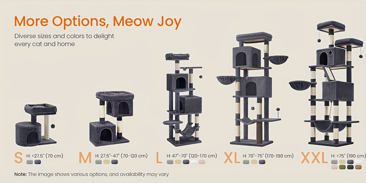 Cat Tree, 2 Perches, 81.1-Inch Large Cat Tower with 13 Scratching Posts, 3 Caves, Basket, Hammock, Pompoms, Multi-Level Plush Cat Condo for Indoor Cats