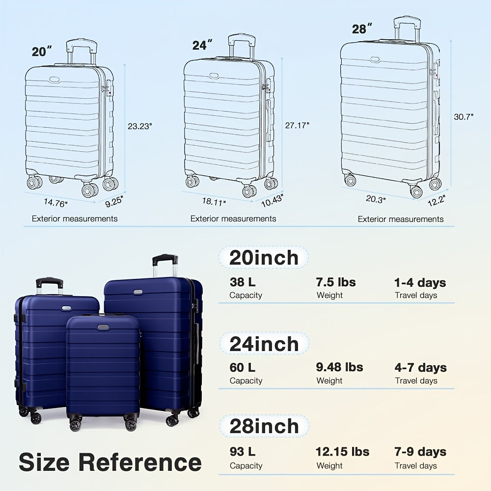 ABS+PC Hardside Luggage Set 3-Piece with TSA Lock & 4 Universal Wheels – Lightweight Suitcase 20" Carry-On, 24" & 28" Checked Sizes for Men & Women | ShopVora CA