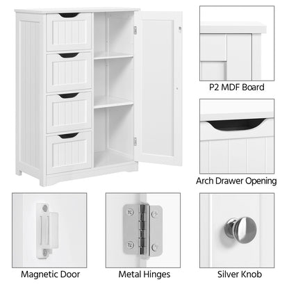 Freestanding Wooden Bathroom Cabinet with 4 Drawers & Cupboard, Modern Storage Organizer for Kitchen Living Room Entryway, Multi-Tier Freestanding Furniture for Home, White Gray, Canada