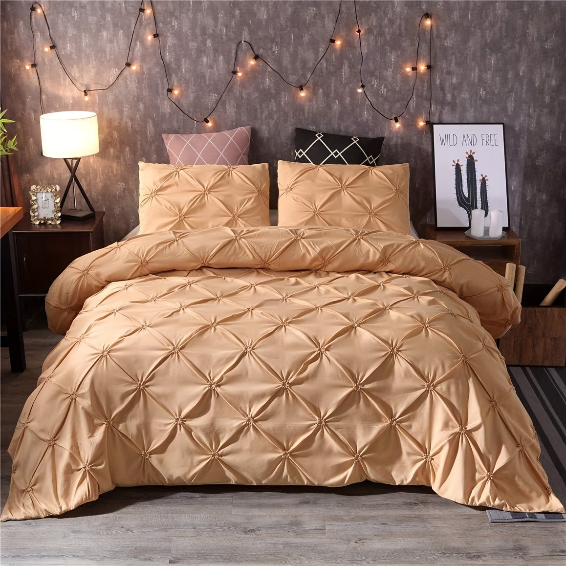 Pinch Pleat Tufted Duvet Cover Set 2/3pcs White – Geometric Comforter Cover with Pillow Shams, Soft All-Season Bedding for Bedroom Decor, Twin Full Queen King