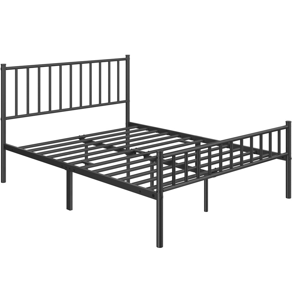 ALDEN DESIGN Bed Frame, Metal Platform Bed Frame, Minimalist Metal Bed Frame with Vertical Bar Headboard and Footboard, Underbed Storage, Bedroom, Farmhouse Metal Bed Foundation for Guest Room, Loft, Condo, Apartment, White/Black, Twin/Full/Queen Size