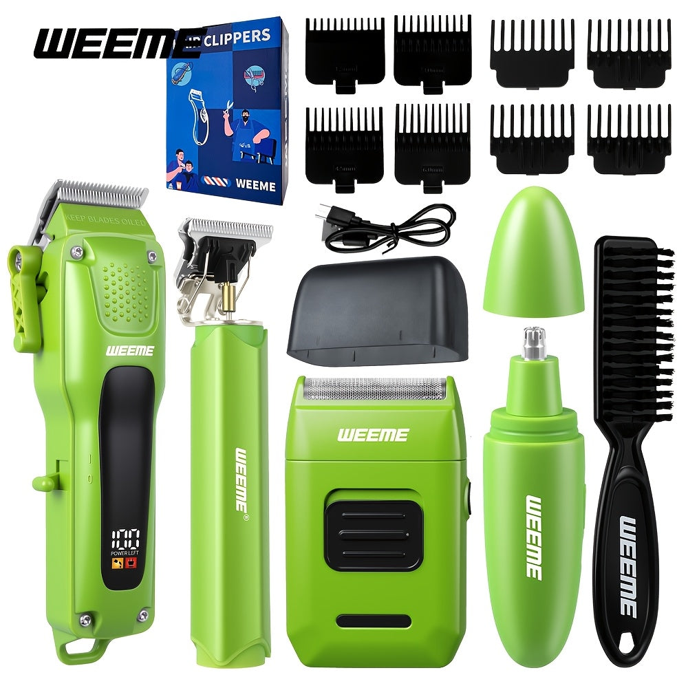 WEEME 4in 1 Hair Clippers for Men Set Professional, Cordless Men Hair Trimmer + Electric Shavers, Barber Kit for Nose, Body & Bald Head Grooming, LED Display, Precision Cutting, USB Rechargeable, Home & Barber Use