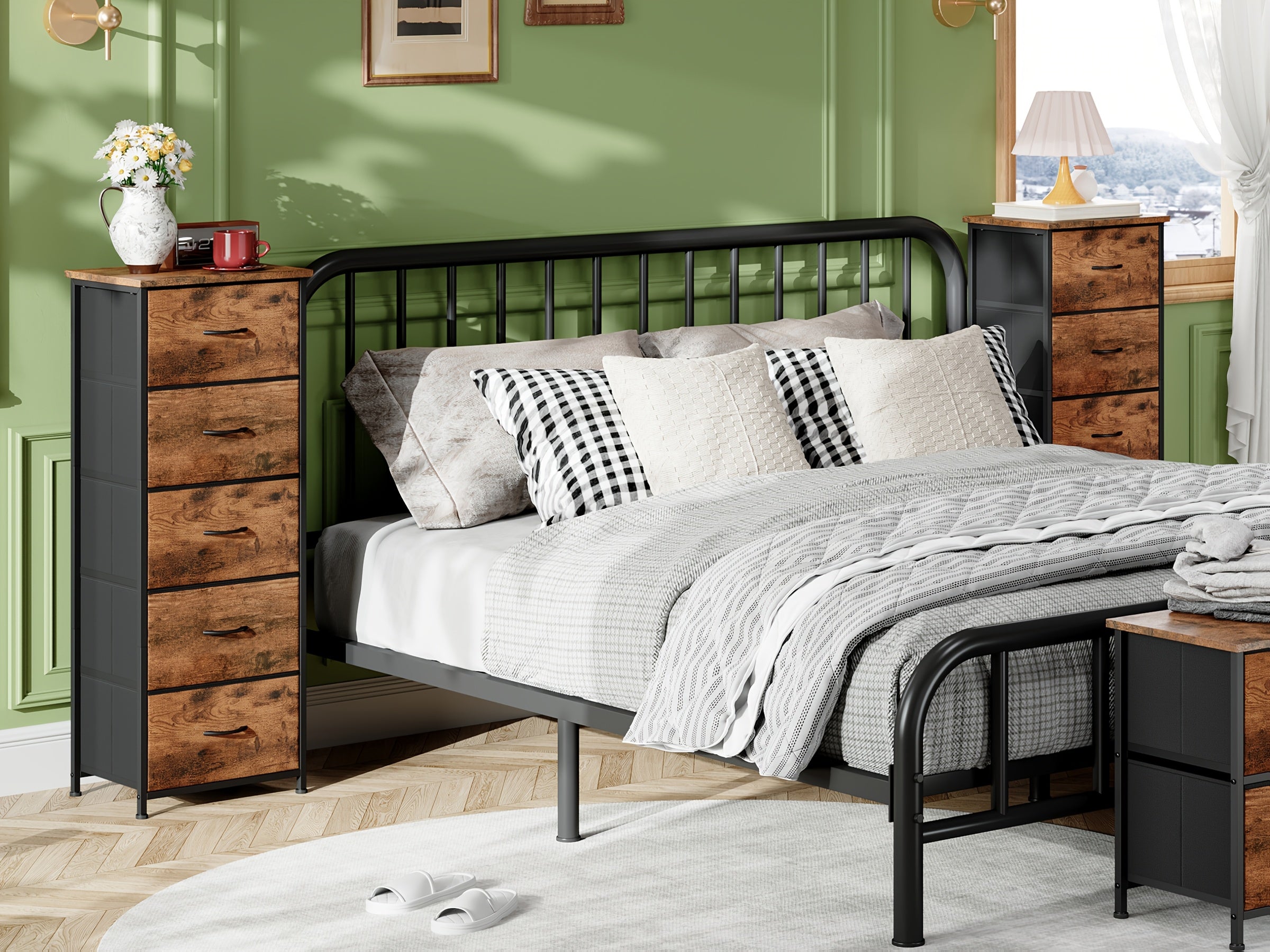 EUNOS Tall Dresser for Bedroom with 5 Drawers, Storage Chest Of Drawers with Removable Fabric Bins for Closet Bedside Laundry Living Room Entryway Hallway