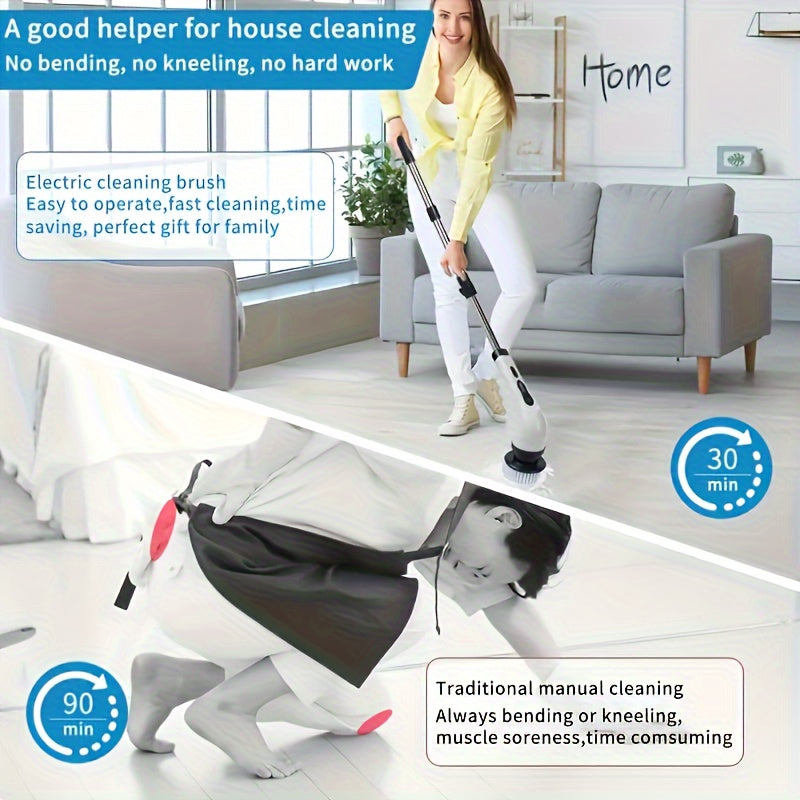 Electric Spin Scrubber for Cleaning, Electric Rotating Floor Washer, Wireless Shower Floor Scrubber, Replaceable 9 Brush Heads, 2 Speed And Adjustable Extension Handle, Kitchen Gadgets Suitable for Bathtub, Tile Floor, Glass, Car