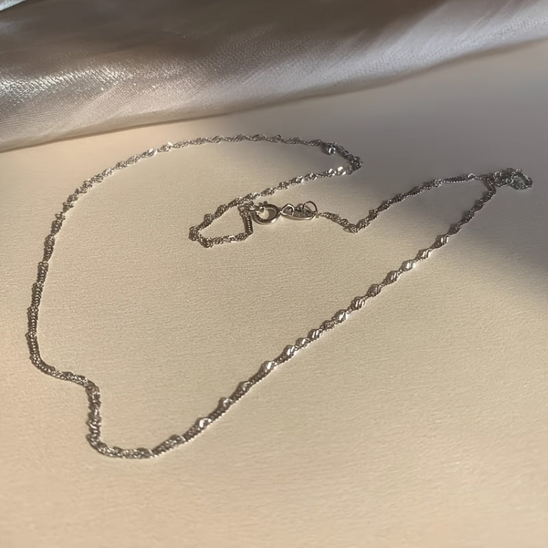 925 Silvery Water Ripple Chain, Easy Collarbone Necklace, Fashionable And Versatile, Elegant Vacation Style, High-Quality Anti-Allergy, Suitable for Women'S Daily Wear, Vacation Jewelry, a Gift for Her, Fashionable Jewelry, Easy Necklace, Exquisit