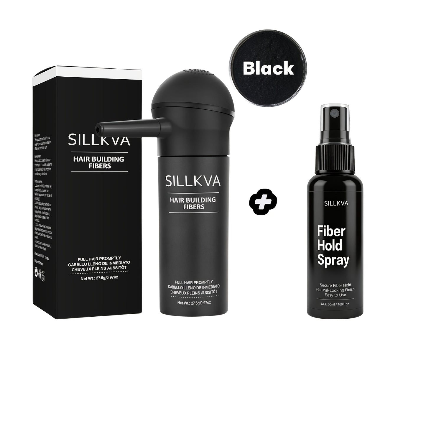 Volumizing Hair Fiber Powder with Applicator - SILLKVA Instant Volume & Natural Coverage for Thinning Hair, Precise Application, 0.97oz, Long-Lasting Hair Thickener for Men & Women