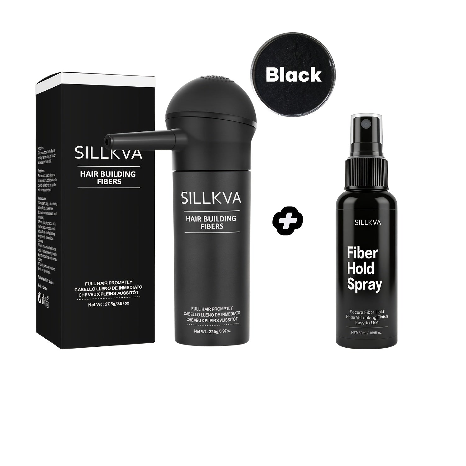 Volumizing Hair Fiber Powder with Applicator - SILLKVA Instant Volume & Natural Coverage for Thinning Hair, Precise Application, 0.97oz, Long-Lasting Hair Thickener for Men & Women