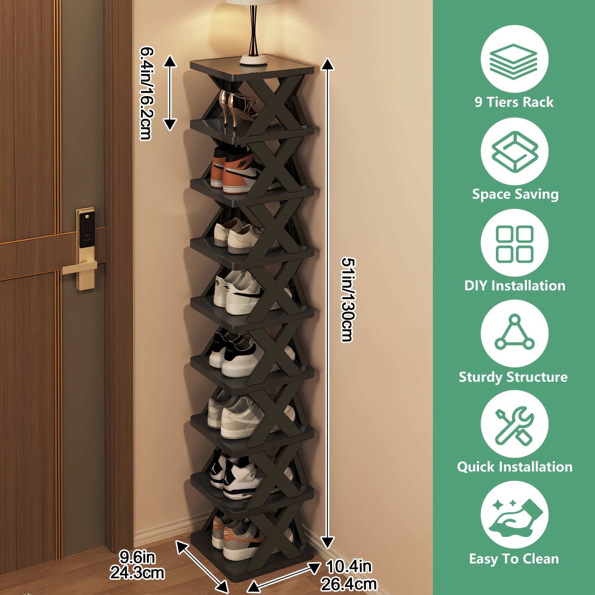 Foldable Shoe Rack – 6 or 9 Tier, Space-Saving Corner Organizer for Entryway & Closet