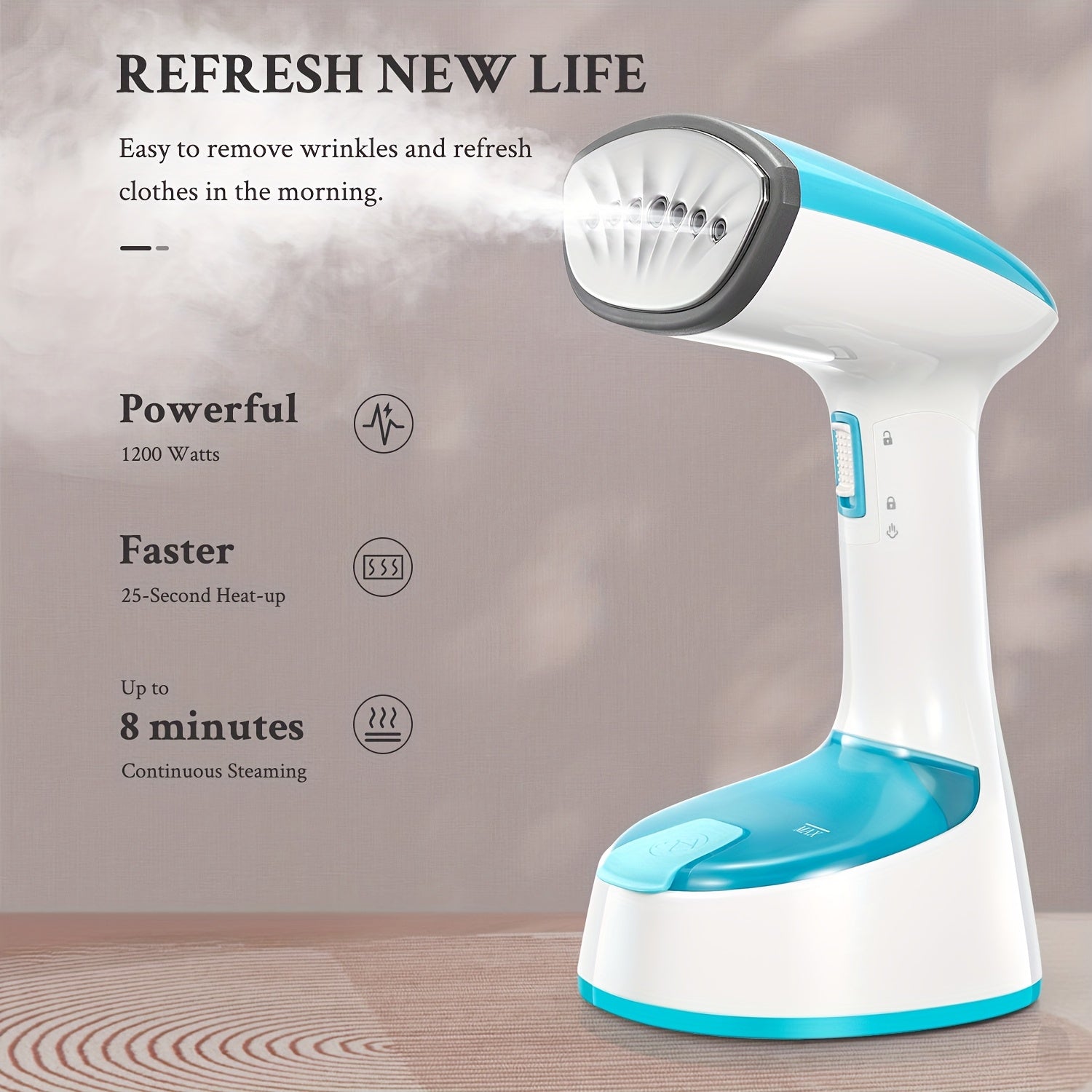Folding Handheld Clothes Steamer, 1200W 20G/Min Strong Steam Output, 25-Sec Fast Heat-Up with Brush Head, Garment Wrinkle Remover for Home Office and Travel, Blue Gray Aqua Pinkish-Purple Green