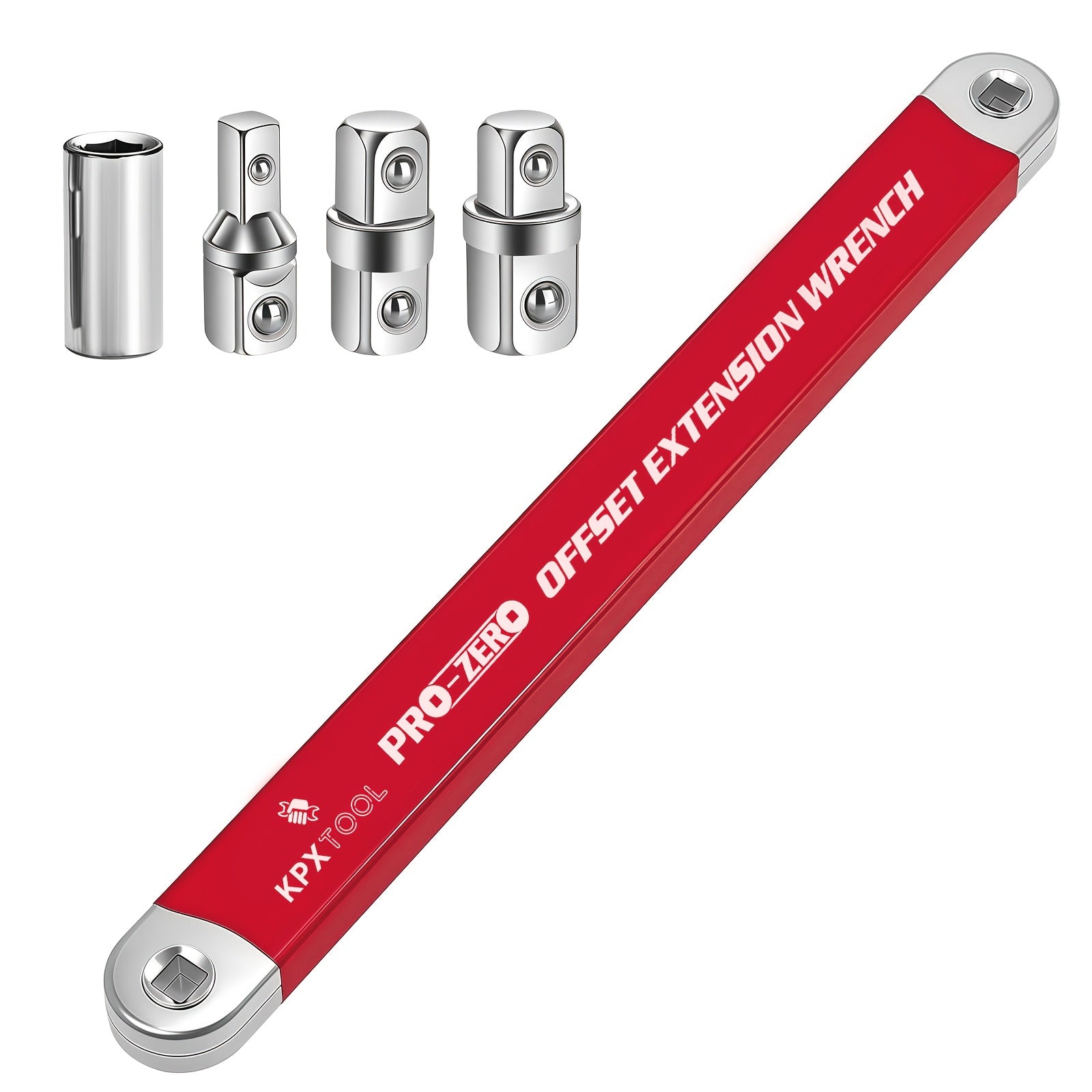 Flex Head Ratchet Wrench Set 2-in-1 Offset Extension with 1/2" 1/4" 3/8" Adapters – 180° Swivel High Torque Non-Slip Handle for Tight Spaces, DIY & Mechanic Hand Tool