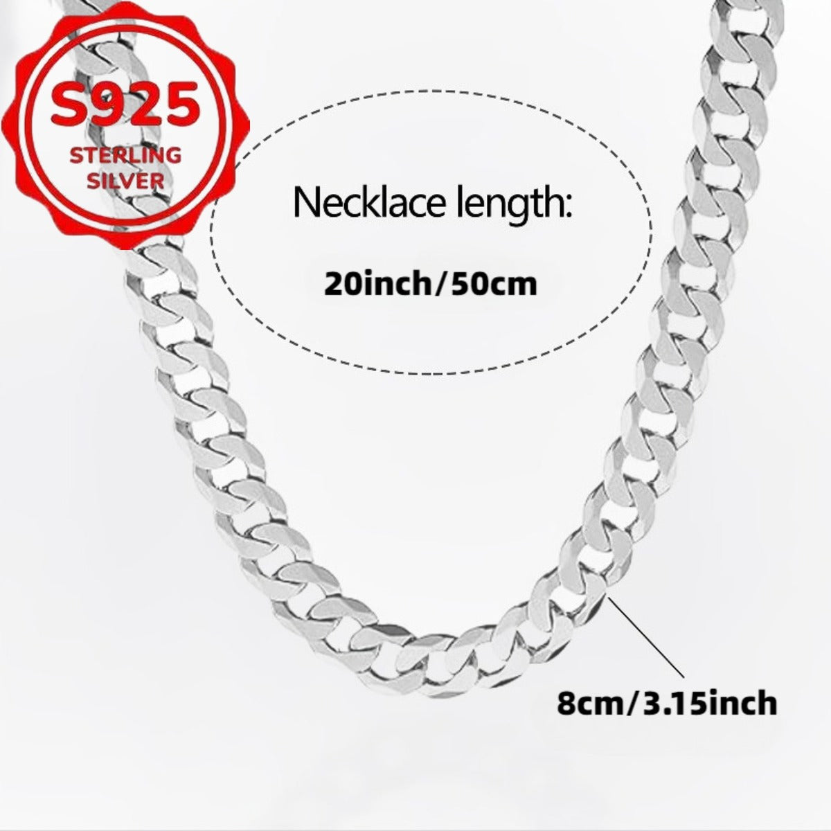 925 Silver Cut Cuban Chain Necklace for Men And Women, Suitable for Daily Wear, Parties, Concerts And Other Occasions. Birthday And Father'S Day Gifts. Couple Gifts