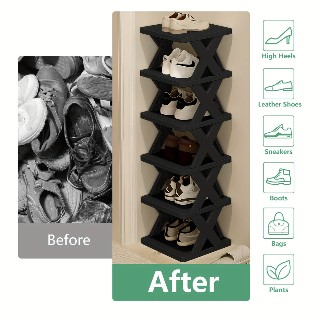 9/6-Tier Foldable Shoe Rack Space-Saving Corner Shoe Organizer, Suitable for Storing 9-10 Pairs of Shoes And Boots, Multi-Functional Storage Cabinet for Entryway, Closet, Garage, And Living Room