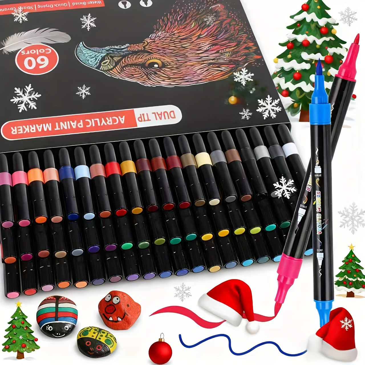 30 Colour Acrylic Paint Markers with Brush & Fine Tip for Adults - Dual Tip Art Pens for Rock Painting, Wood, Stone, Glass, Ceramic Decorating & DIY Crafts, Vibrant Acrylic Ink Paint Pens