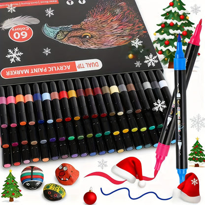 30 Colour Acrylic Paint Markers with Brush & Fine Tip for Adults - Dual Tip Art Pens for Rock Painting, Wood, Stone, Glass, Ceramic Decorating & DIY Crafts, Vibrant Acrylic Ink Paint Pens