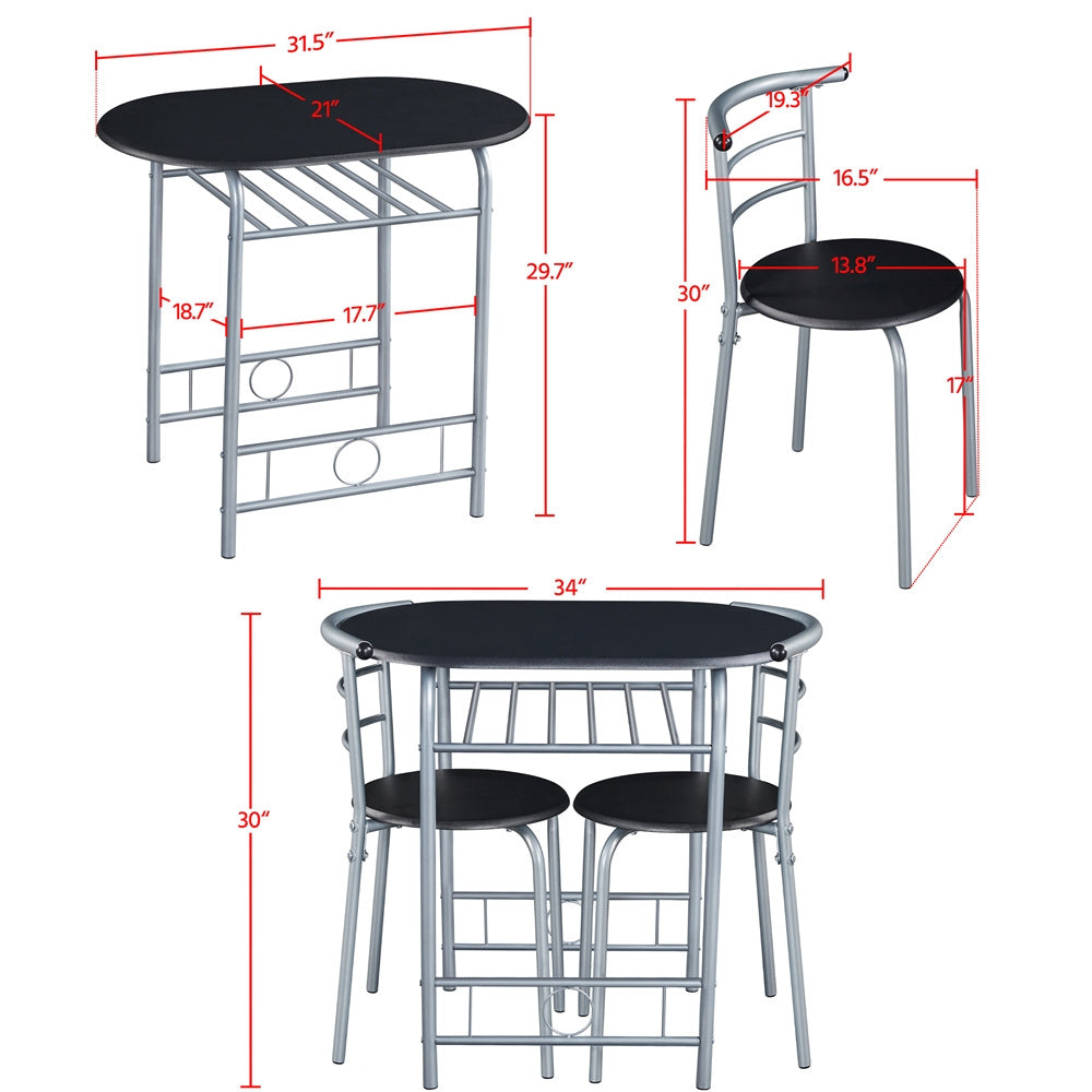 ALDEN DESIGN Dining Table Set, 3pcs Modern Round Dining Table Set for 2, Compact Space Saving Kitchen Table and Chairs with Steel Legs & Storage Rack, Perfect for Apartments, Dorm Rooms, Breakfast Nooks