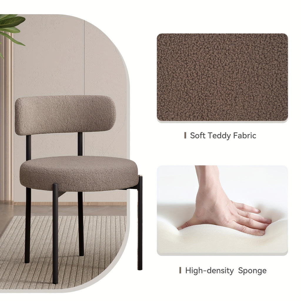 Mid-Century Charm Nalupatio Dining Chairs with Boucle Comfort, Elegant Rounded Seats & Backs for Ultimate Comfort, Thick Cushions & Premium PU Leather Upholstery, Sturdy Metal Legs, Blending Style with Durability for Your Dining Room