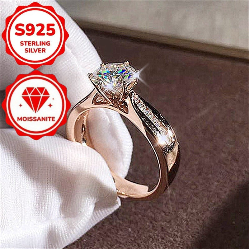 S925 Pure Silvery 1 Beautiful Women'S Classic Ring, Set with Shiny Moissanite, Designed Fashionable, Durable, Low Sensitivity, Comfortable, Suitable for Daily Wear, Perfect for Birthdays, Anniversaries, Engagements, Weddings, Christmas Gifts