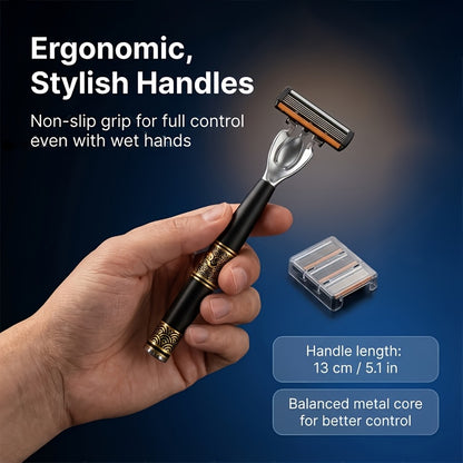 Men's Stainless Steel Manual Razor Set - 1 or 2 Handles with 18/36/54 Replacement Blades, High-Quality Manual Shaver Kit for Men, Close Shave Razor with Bulk Blade Pack Value Set