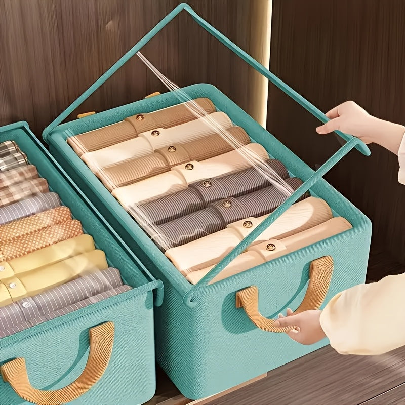 4/2pcs Large Cationic Fabric Storage Box, Foldable Flat, Space Saving, with Visible Cover And Handle, Bedroom Wardrobe Organizer Box, Suitable for Storing Clothes, Blankets, Bed Sheets And, Dormitory Storage, Under Bed Storage