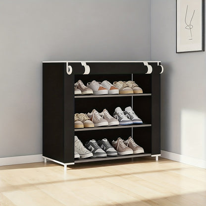 Portable Shoe Rack with Cover 3/9-Tier – Non-Woven Fabric Dustproof Shoe Shelf Organizer for Closet Hallway Bedroom & Entryway, Space-Saving Freestanding Shoe Storage – Grey & Black