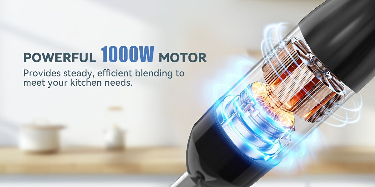 Immersion Hand Blender, 5-In-1 1000W Powerful LED Backlight 12-Speed Multi-Function Handheld Stick Blender with Stainless Steel Blades, Chopper, Beaker, 20.29oz, Whisk and Milk Frother for Food/Smoothies/Puree, BPA Free