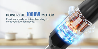 5-in-1 Immersion Hand Blender 1000W – 12-Speed LED Handheld Stick Blender with Stainless Steel Blades, Chopper, Beaker, Whisk & Milk Frother – BPA-Free for Smoothies, Soup & Puree