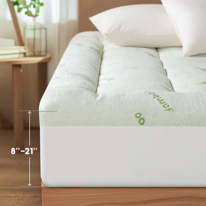 Bamboo Extra Support Mattress Topper- Quilted Fitted Mattress Pad Pillow Top Mattress Cover with Deep Pocket Up to 21 Inches 1000GSM Or 1500GSM Mattress Pad