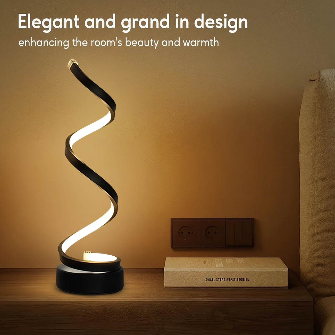 Spiral LED Table Lamp Dimmable – Push Button Desk Light with Metal Base for Bedroom, Living Room, Office & Coffee Shop Décor – Unique Birthday, Christmas & Valentine’s Gift (1pc or 2pcs)