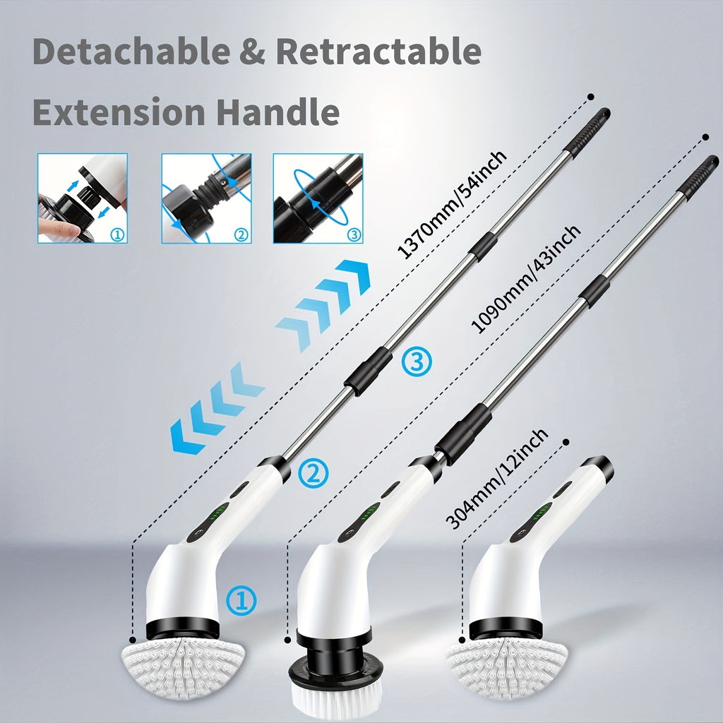 Electric Spin Scrubber for Cleaning, Electric Rotating Floor Washer, Wireless Shower Floor Scrubber, Replaceable 9 Brush Heads, 2 Speed And Adjustable Extension Handle, Kitchen Gadgets Suitable for Bathtub, Tile Floor, Glass, Car