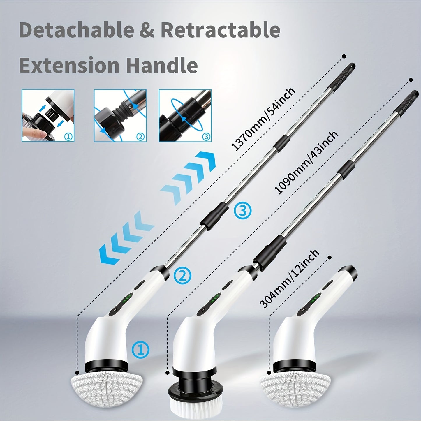 Electric Spin Scrubber Wireless Cleaning Brush – Rotating Floor & Shower Scrubber with 9 Replaceable Brush Heads, 2-Speed & Adjustable Extension Handle for Bathtub, Tile, Glass & Car
