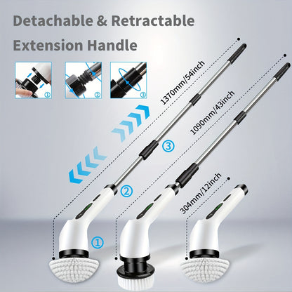 Electric Spin Scrubber Wireless Cleaning Brush – Rotating Floor & Shower Scrubber with 9 Replaceable Brush Heads, 2-Speed & Adjustable Extension Handle for Bathtub, Tile, Glass & Car