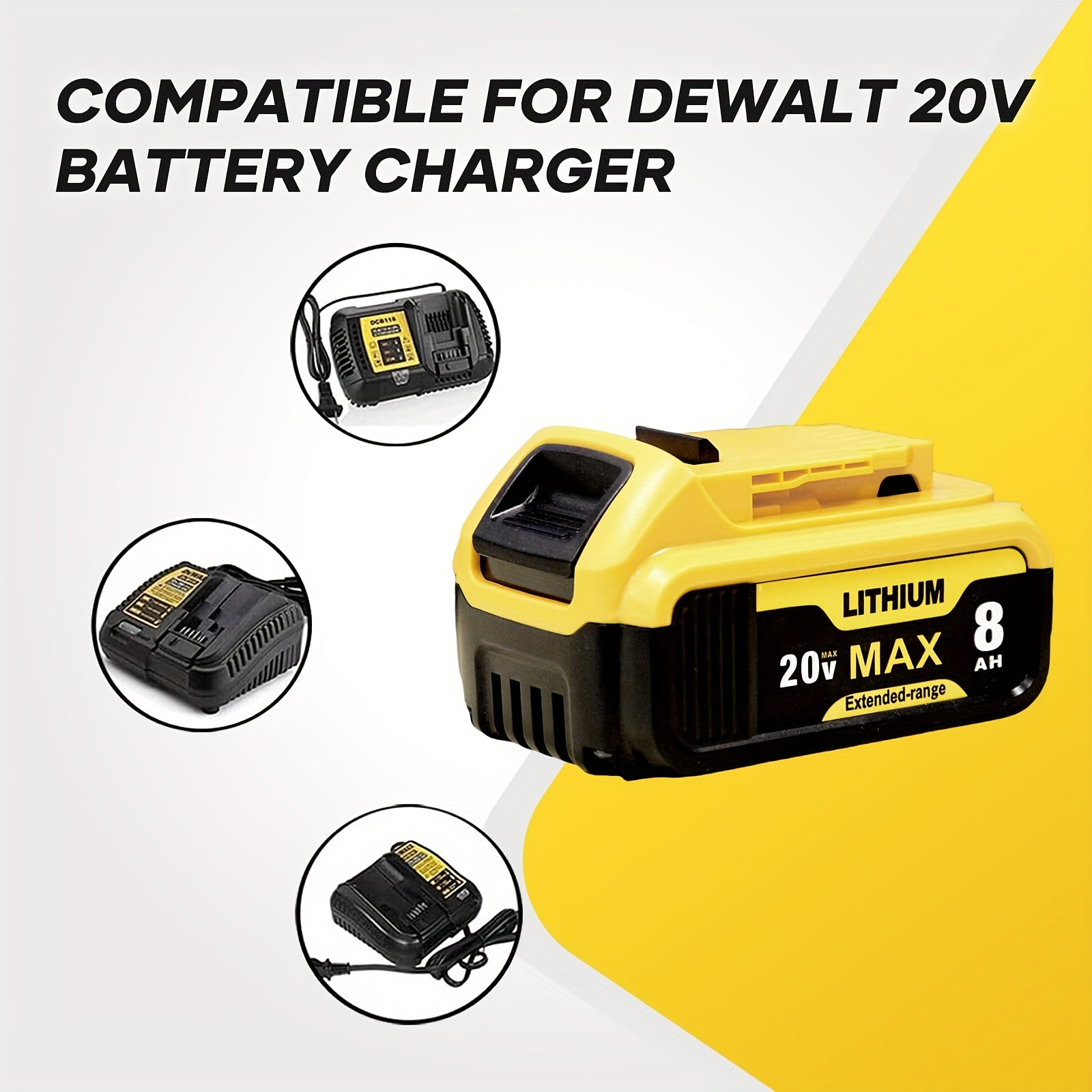 1/2/4PACK 8.0Ah 20V Replacement for Dewalt 20V Max Battery 8000Mah Compatible with for Dewalt 20Volt XR Lithium-Ion Batteries DCB205 DCB206 DCB207 DCB204 DCB201 DCB200 DCD/DCF/DCG Series Power Tool