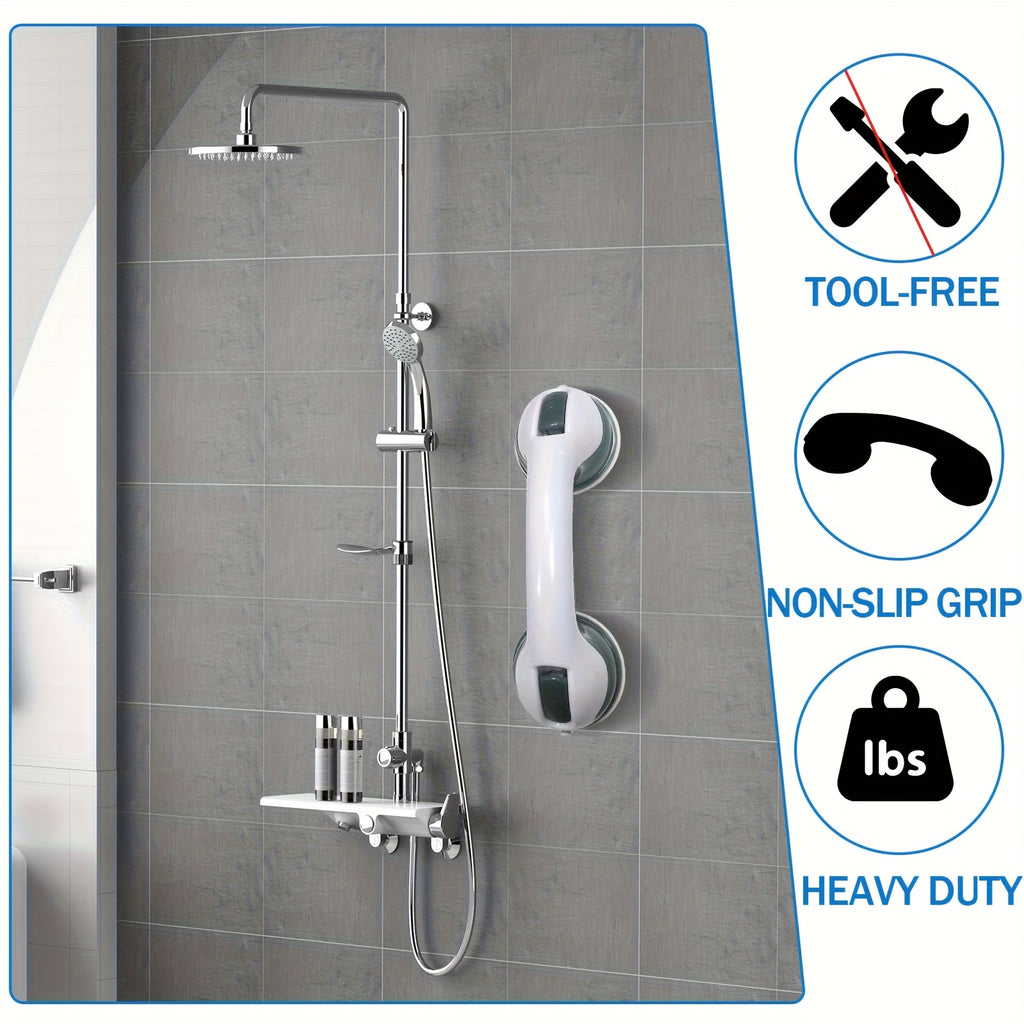 2pcs Bathroom Safety Grab Bar Set, Non-Slip Handle, Durable Plastic Construction, Sturdy And Stable, Strong Suction Cup Design, Bathroom Accessory, Ideal for Seniors, Individuals with Disabilities, Glass, Tile, And Marble Surfaces