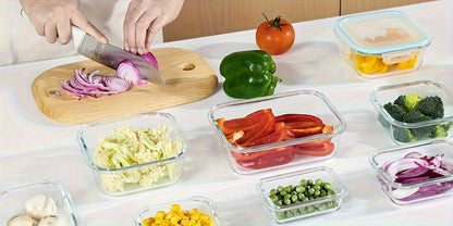 Airtight Glass Food Storage Containers 8pcs – Leak-Proof Borosilicate Meal Prep Containers with Locking Lids, Microwave, Oven, Freezer & Dishwasher Safe, Rectangular BPA-Free Storage Set for Kitchen & On-the-Go, Blue Multicolor