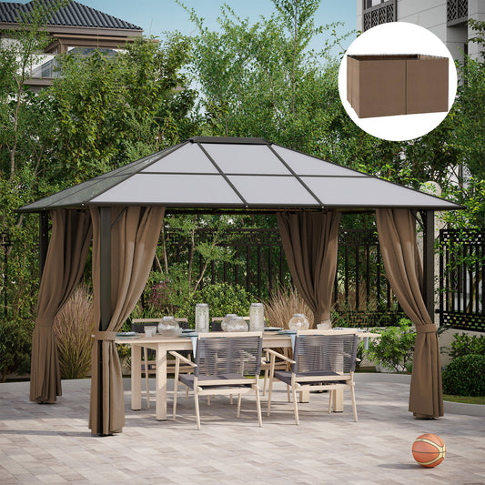 Replacement Gazebo Curtains with Zipper, 4-Panel Gazebo Privacy Side Panels Only, for 10' x 12' (3 x 3.6 M) Gazebos or Pergolas, Hooks/C-Rings Included, Brown, Outdoor Events Protection, Durable Polyester Fabric, Easy Installation