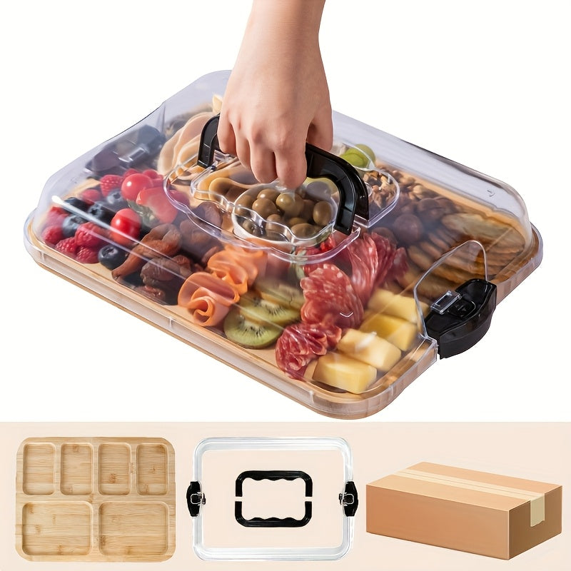 Large Bamboo Tray with Lid - Perfect for Serving Cheese, Meat, Fruit, Snacks, And Desserts - Ideal for Holiday Food Displays Such As Christmas, Halloween, Thanksgiving, And Valentine'S Day | Decorative Food Board | Durable Bamboo Material