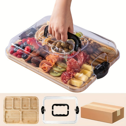 Large Bamboo Serving Tray with Lid – Charcuterie Board for Cheese, Meat, Fruit & Snacks | Holiday Food Display for Christmas, Thanksgiving & Entertaining | Eco-Friendly Decorative Food Board | ShopVora CA