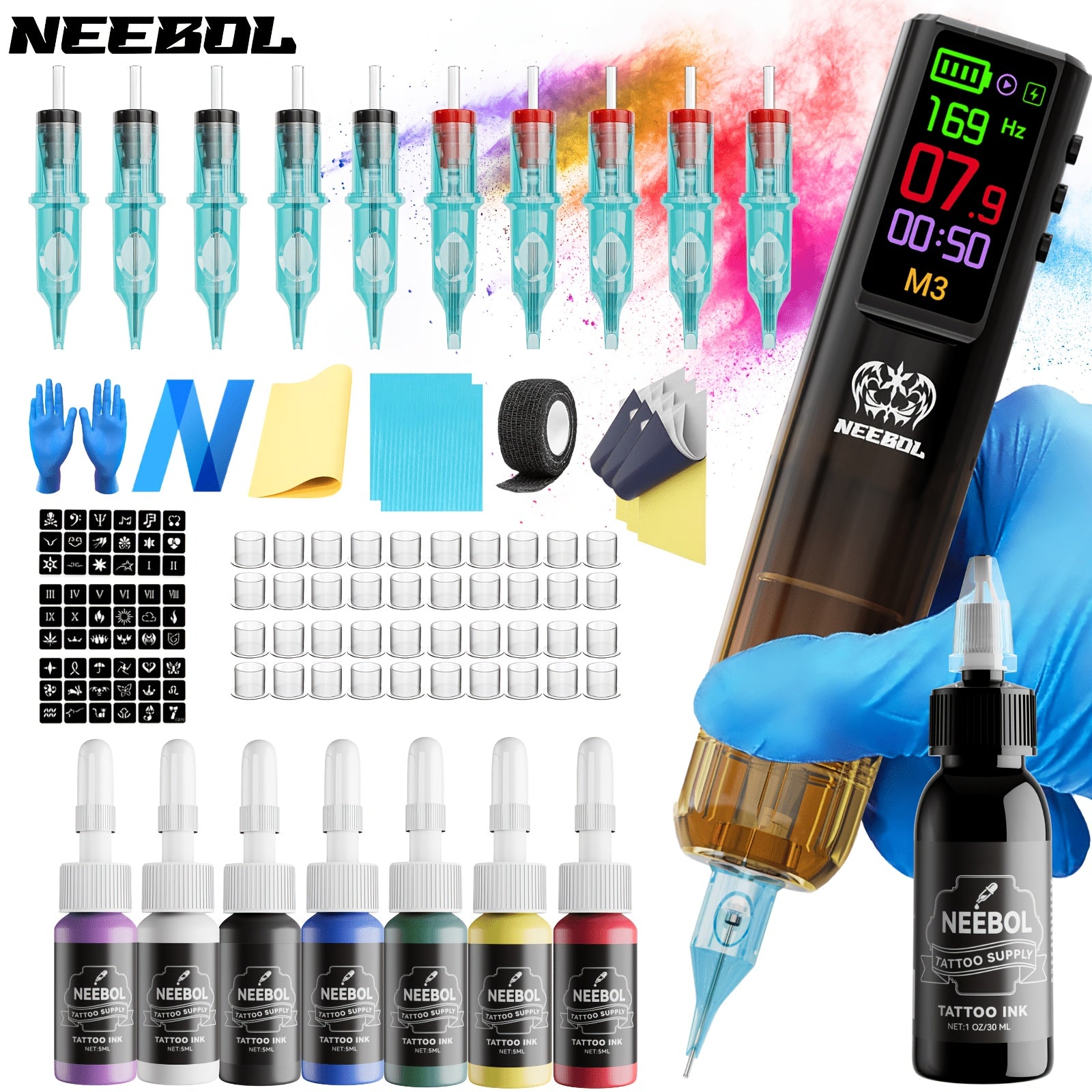 Wireless Rotary Tattoo Machine Complete Kit - 1500mAh Battery Tattoo Pen Gun with Cartridge Needles & Ink, Full Tattoo Supply Equipment for Beginners & Artists - Body Art Gift Set