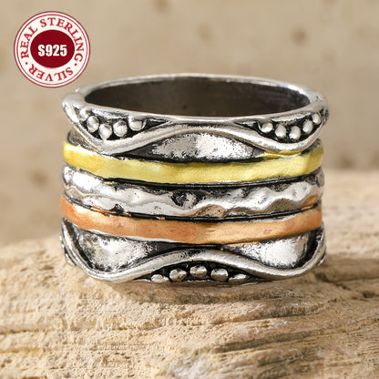 S925 Sterling Silver Bohemian Multi-Layer Ring for Women – Retro Copper & Silver Stacked Band Ring for Casual, Formal Wear & Gifts | ShopVora CA