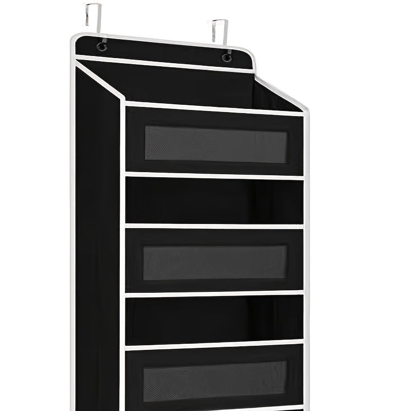 Over Door Storage Rack No Drill – Anti-Slip Door Hanger, 44 lb Capacity, 3 or 5 Tier Space-Saving Organizer for Wardrobe Bathroom Kitchen Dormitory Home (Black/Grey)