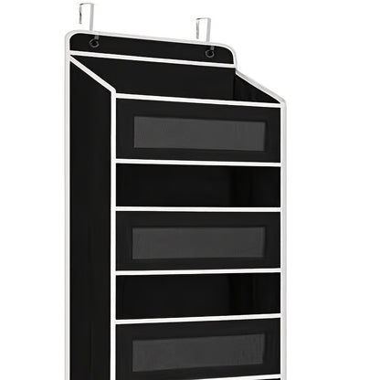 Over Door Storage Rack No Drill – Anti-Slip Door Hanger, 44 lb Capacity, 3 or 5 Tier Space-Saving Organizer for Wardrobe Bathroom Kitchen Dormitory Home (Black/Grey)