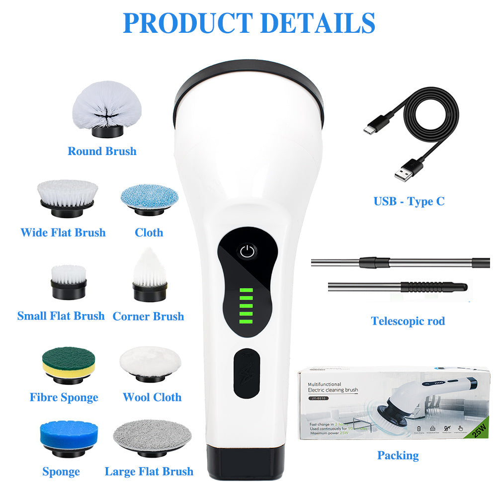Cordless Electric Brush Rotary Washer, Dual Adjustable Speed, for Cleaning Home,Christmas Gift,Xmas Gift, Adjustable And Detachable Alloy ARM Up To 125cm,Handle Shower Washer with 9 Replaceable Brush Heads, Suitable for Floors, Bathrooms, Bathtubs, Car,Ti